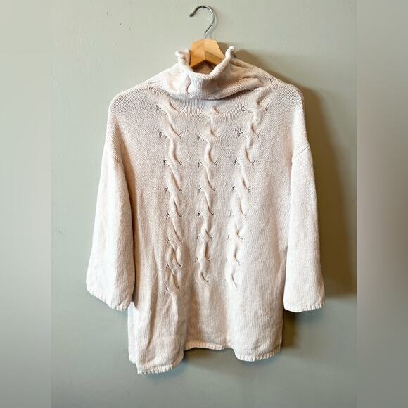 Kate spade pink cable knit mock neck sweater cotton wool blend boxy oversized - Picture 1 of 9